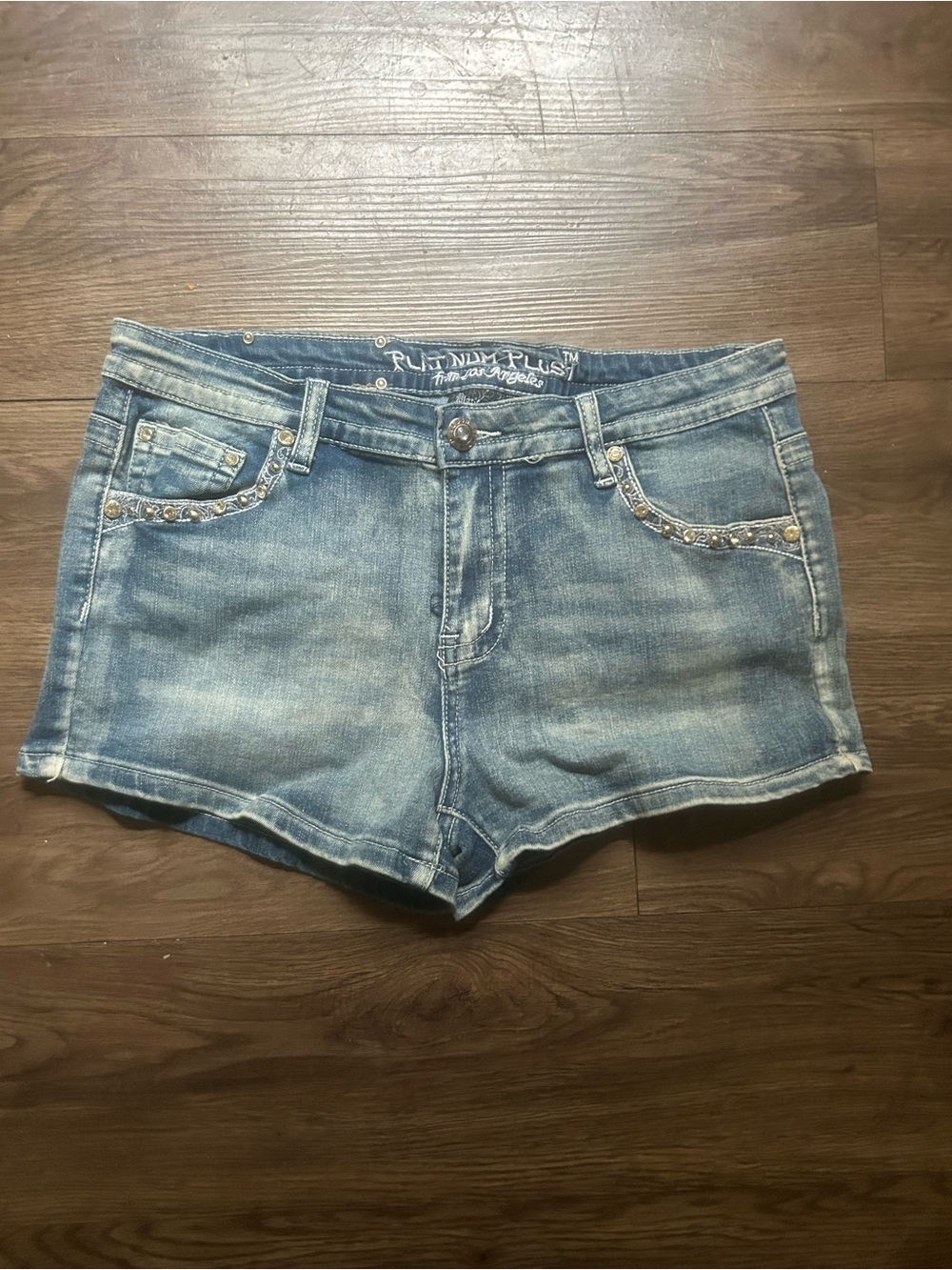 Platinum Plus Women's Blue Denim Jean Shorts with Stud Accents